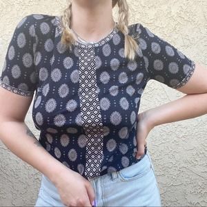 J. Crew boho mixed medallion prints 100% cotton short sleeve t-shirt tee Sz XS